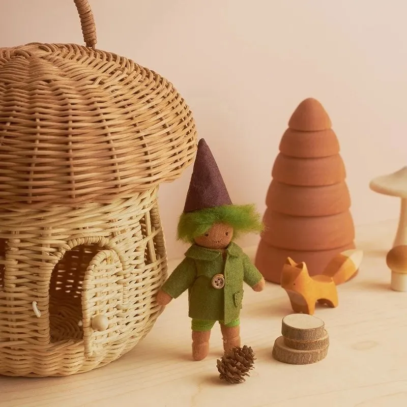 

Newborn Photography Props Children's Photo Accessories Growth Souvenires Rattan Round Basket Pastoral Handmade Mushroom Basket
