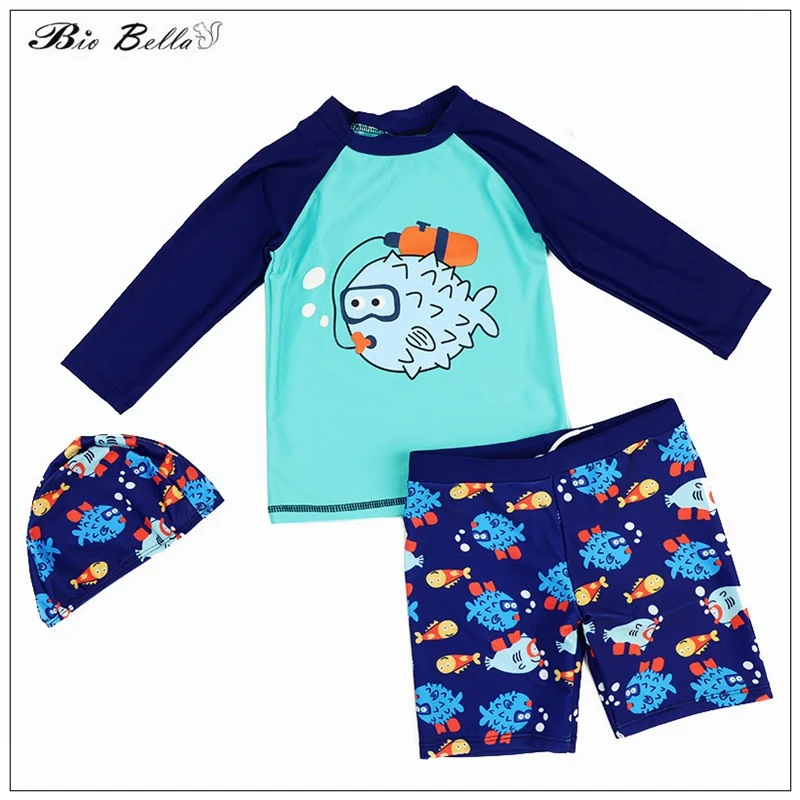

Женский купальник для мальчиков, Модный Купальник с рыбками для детей, купальник для мальчиков, купальник для водных игр, футболка с длинным рукавом + штаны, одежда для купания