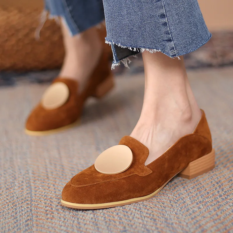 

Retro Woman Shoes Casual Female Sneakers Flats Round Toe Shallow Mouth Low Heels Dress New Summer Big Size On Heels Basic Flock