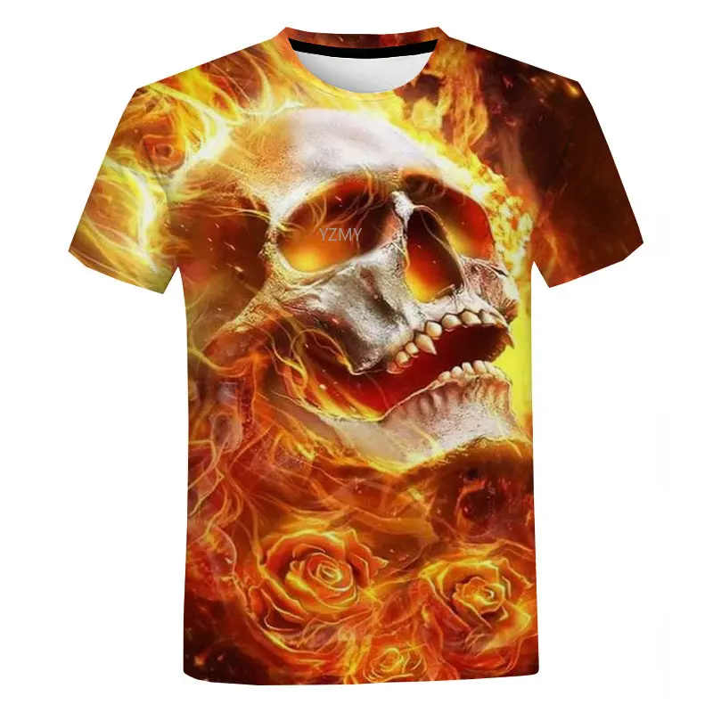 

Summer Fashion Men Cool Street Print T Shirt Men's Oversize Top Tee Skull Theme 3D T-shirt Horror Series Tough Short Sleeve