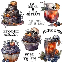 Mangocraft Happy Halloween Party Cake Wine Metal Cutting Dies Clear Stamp DIY Scrapbooking Dies Silicone Stamps For Cards Albums