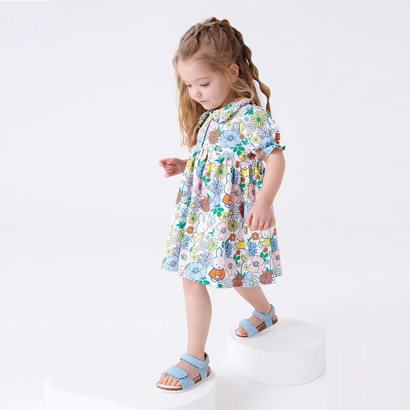 Children‘s  Skirt 2023 Summer New Kids Wear Cartoon Printed Lapel Cotton Girl Dress  Toddler Girl Clothes
