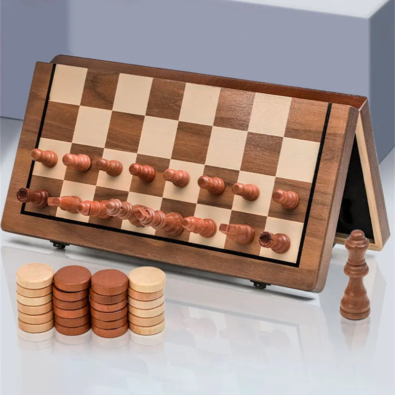 

Luxury 4 Queen Wooden Chess Game 39x39cm Chess Checkers 2 in 1 Chess Set Magnetic or not Chessboard Board Game High Quality Gift