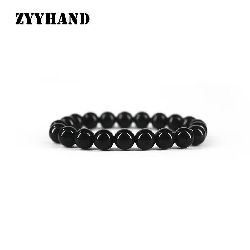 

Женский браслет из натурального черного агата, 8 мм