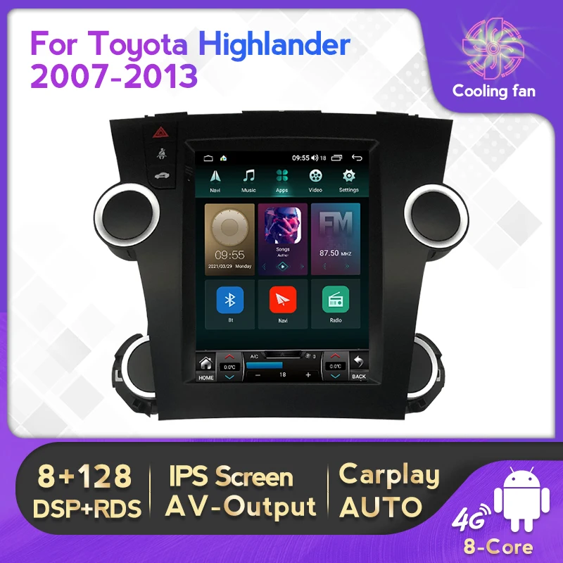 Автомобильная Мультимедийная система 8 ГБ + 128 экран в стиле Tesla для Toyota Highlander 2 XU40