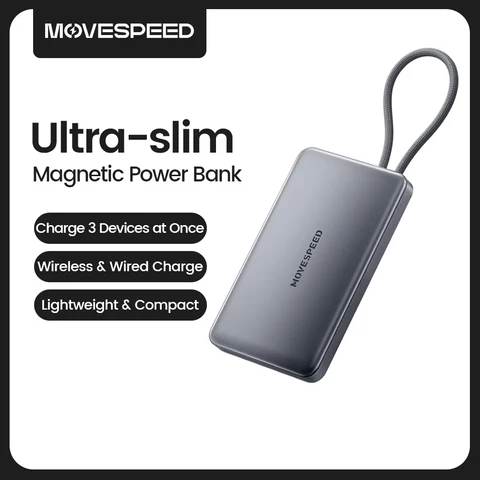 MOVESPEED S20Plus 20000 мАч Магнитный внешний аккумулятор с беспроводной зарядкой и кабелем USB C для внешнего аккумулятора MagSafe для iPhone