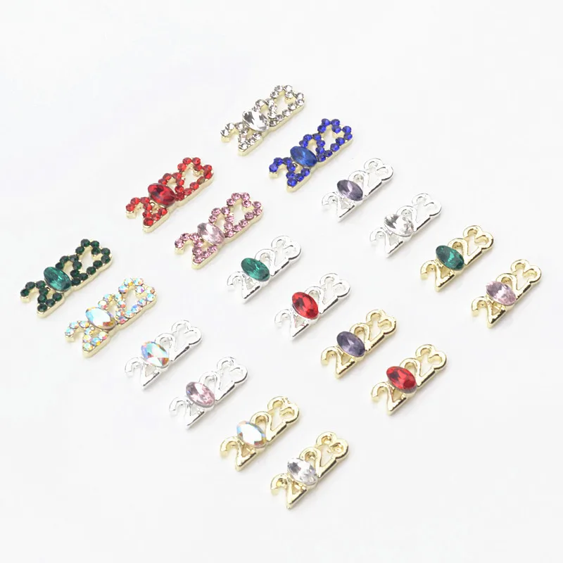 

12pcs New Year 2023 Shape Nail Charms Glitter AB Colored Rhinestones Nail Art Decoratio Cute Rabbit 2023 Number Manicure Jewelry