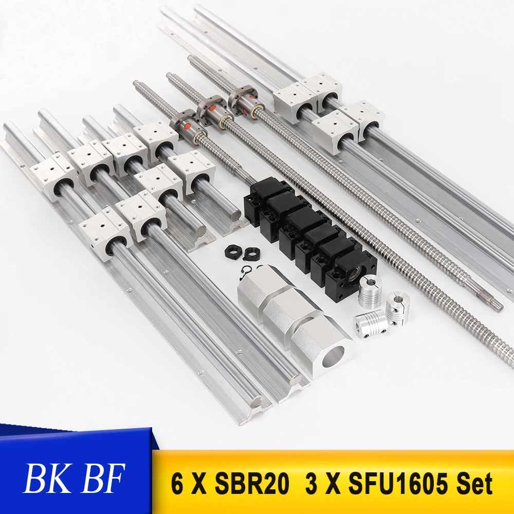 

SBR20 cnc sets linear guide any length 6 sets linear rail +SBR20UU linear bearing blocks+SFU1605 ball screw+DSG16H nut