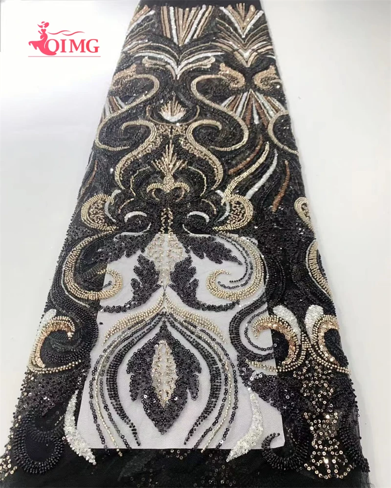 

2023 High-End French Embroidery Beadea Lace Fabric African Nigerian With Sequin Fabric For Wedding Dress