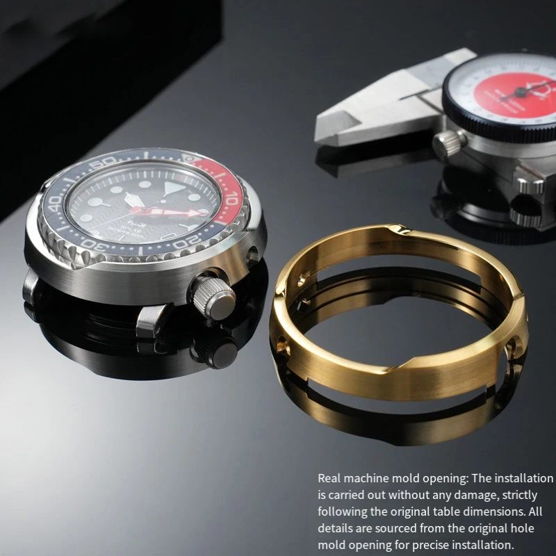 Фото Защитный металлический корпус-броня для часов SEIKO Prospex Tuna SNE497 498 499 518 533 535 537, серебристый, золотистый, черный №5