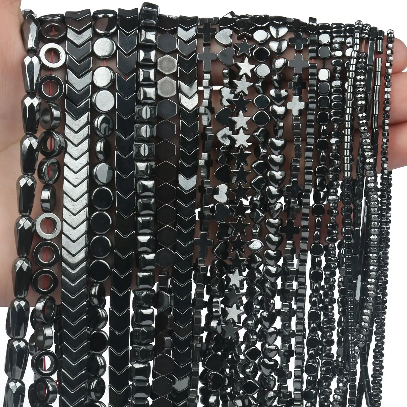 Бусины Из Гематита черные в форме сердца и звезд из натурального камня |