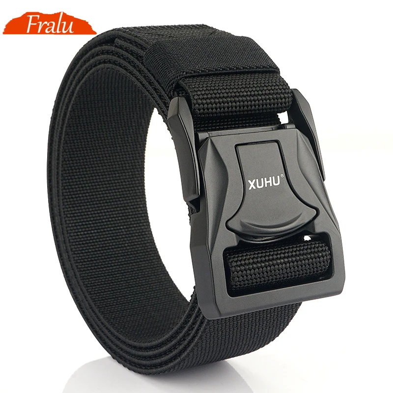 FRALU Official Genuine Men's Stretch Belt Full Metal Quick Release Buckle Military Army Belt Strong Nylon Elastic Waistband