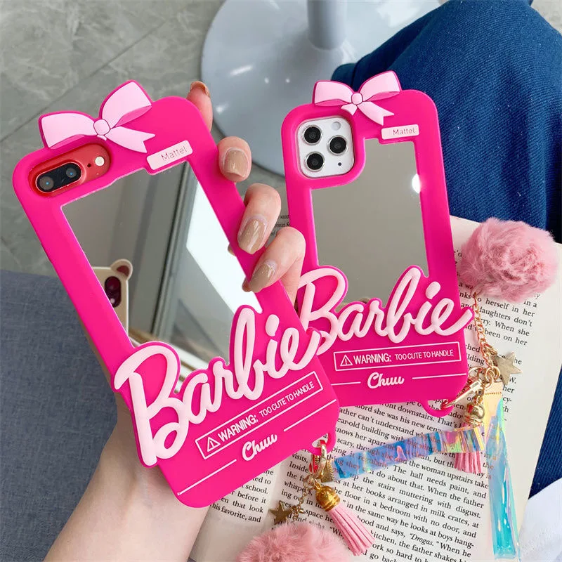 

Pink Barbie Bow Mirror Silicone Phone Case For iPhone 13 12 11 Pro Max XR XS MAX 8 X 7 SE Lady Girl Shockproof Soft Shell Fundas