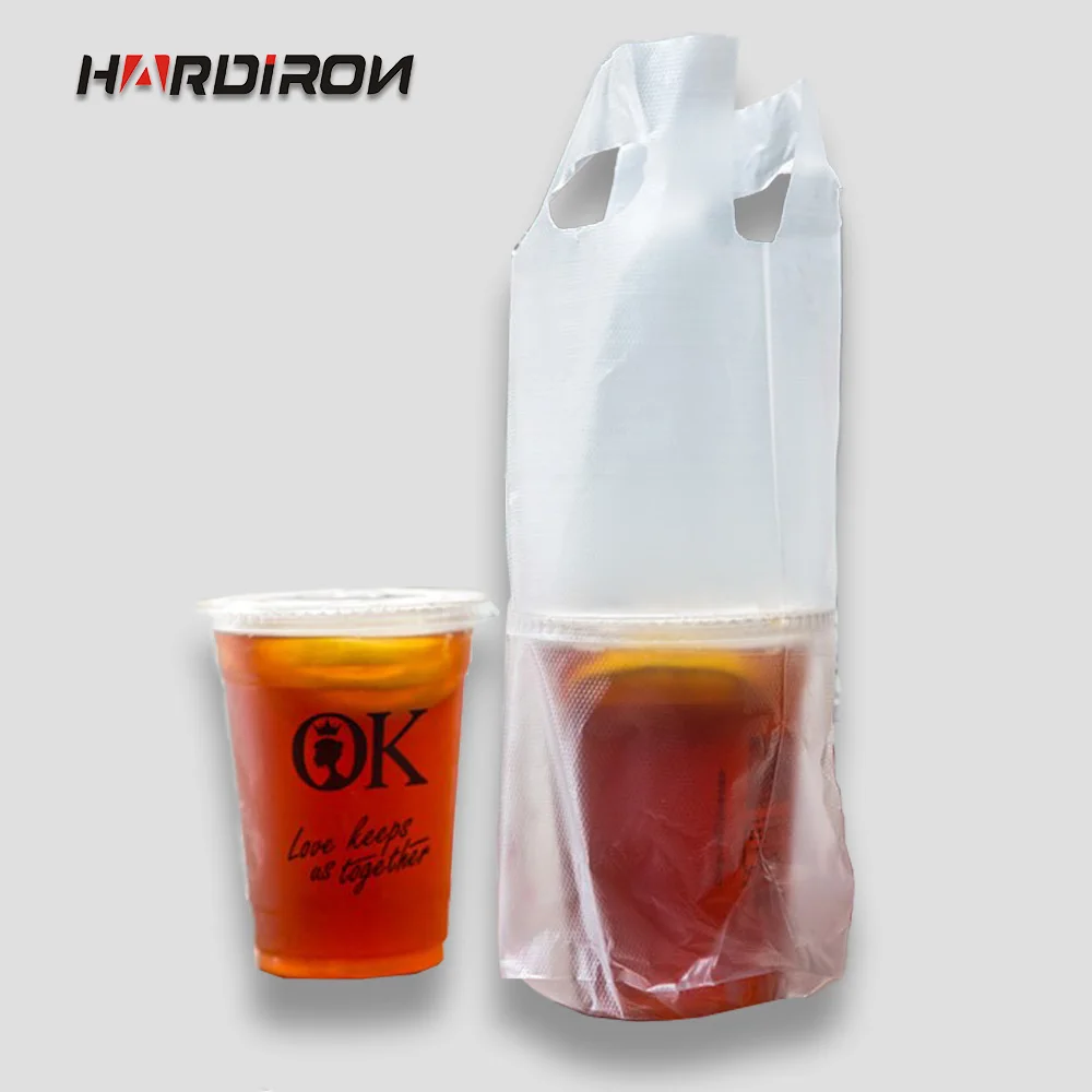 Clear Juice Handle Bags Coffee Tote Bag White Transparent Packaging Pocket Single Double Cup Plastic Bags Cokes Tea Drink Pouch images - 6