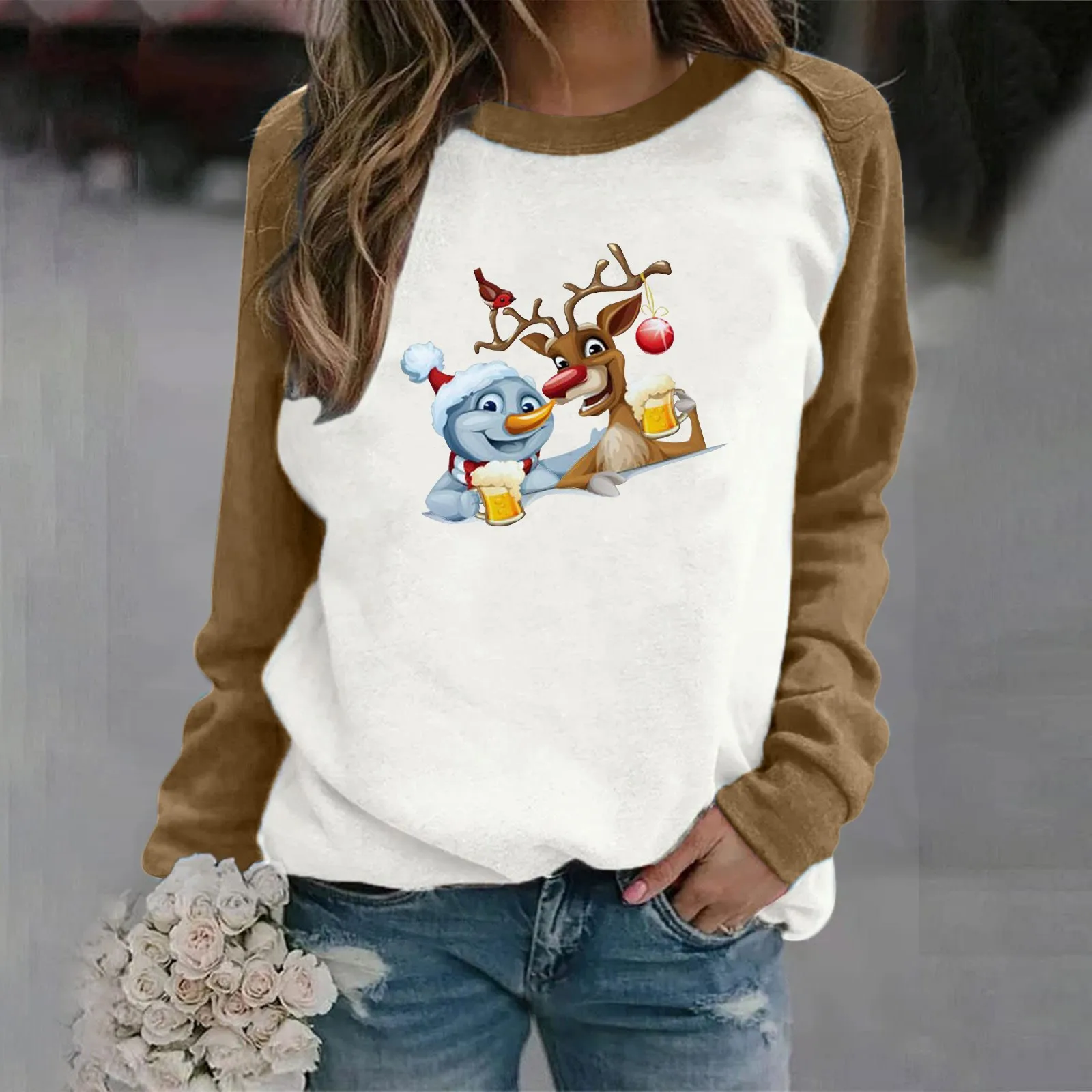 

Костюм брюк женский флисовый с длинным рукавом и принтом