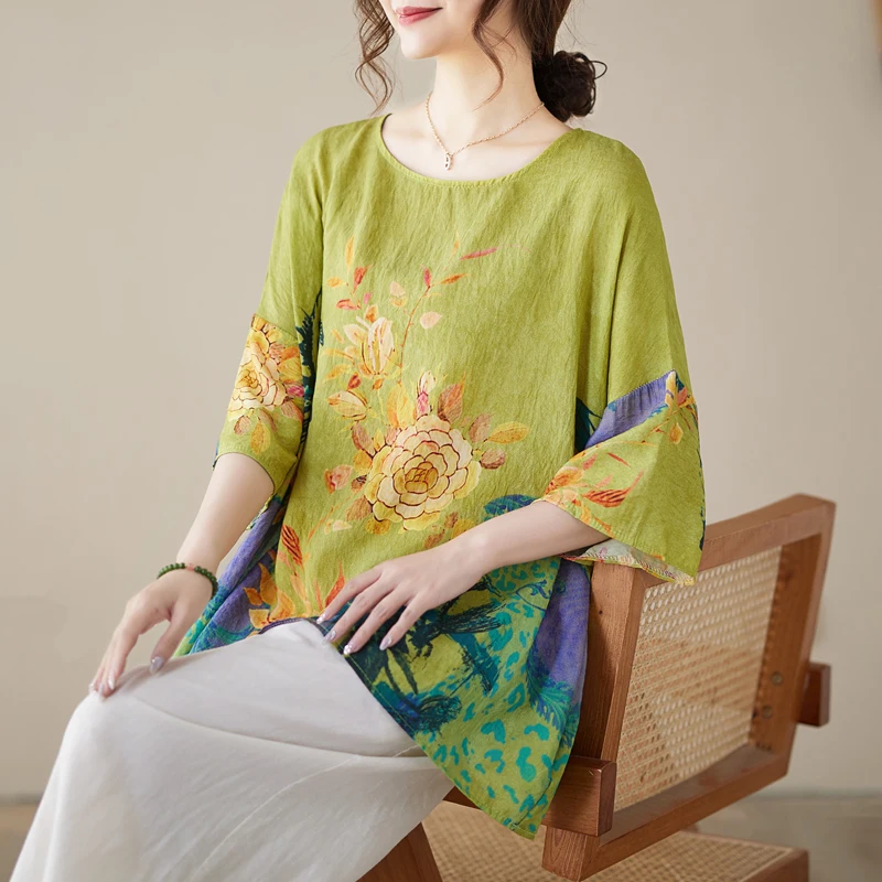 Женская футболка с цветочным принтом свободная повседневная коротким рукавом и