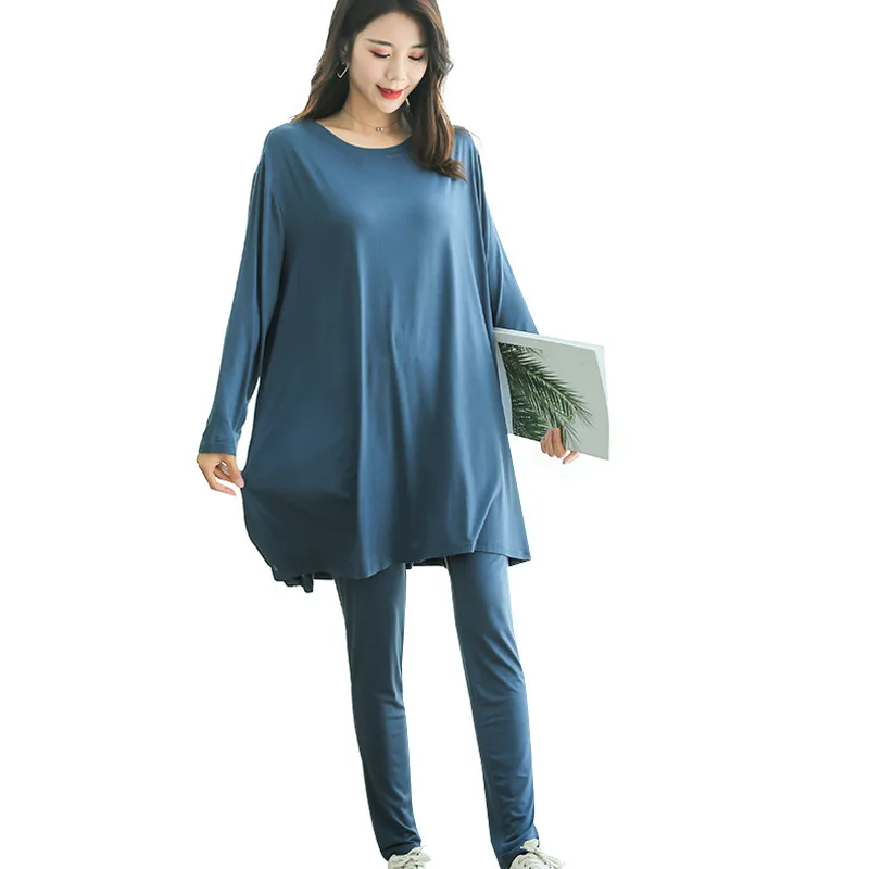 Nightwear Women Plus Size Pajamas Spring 2 Piece Suit Homewear Long Sleeve T-shirt Suit Skinny Pants Womans Pajamas Set