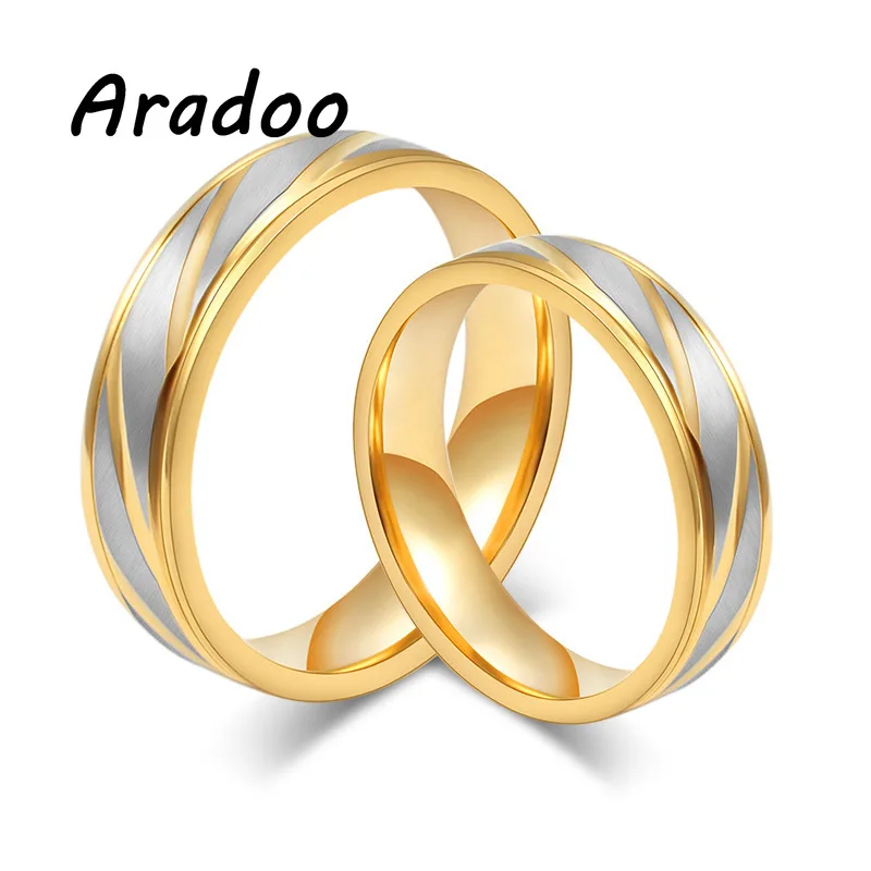 

ARADOO Fashion Simple Titanium Steel Couple Ring Twill Gold Plated Ring