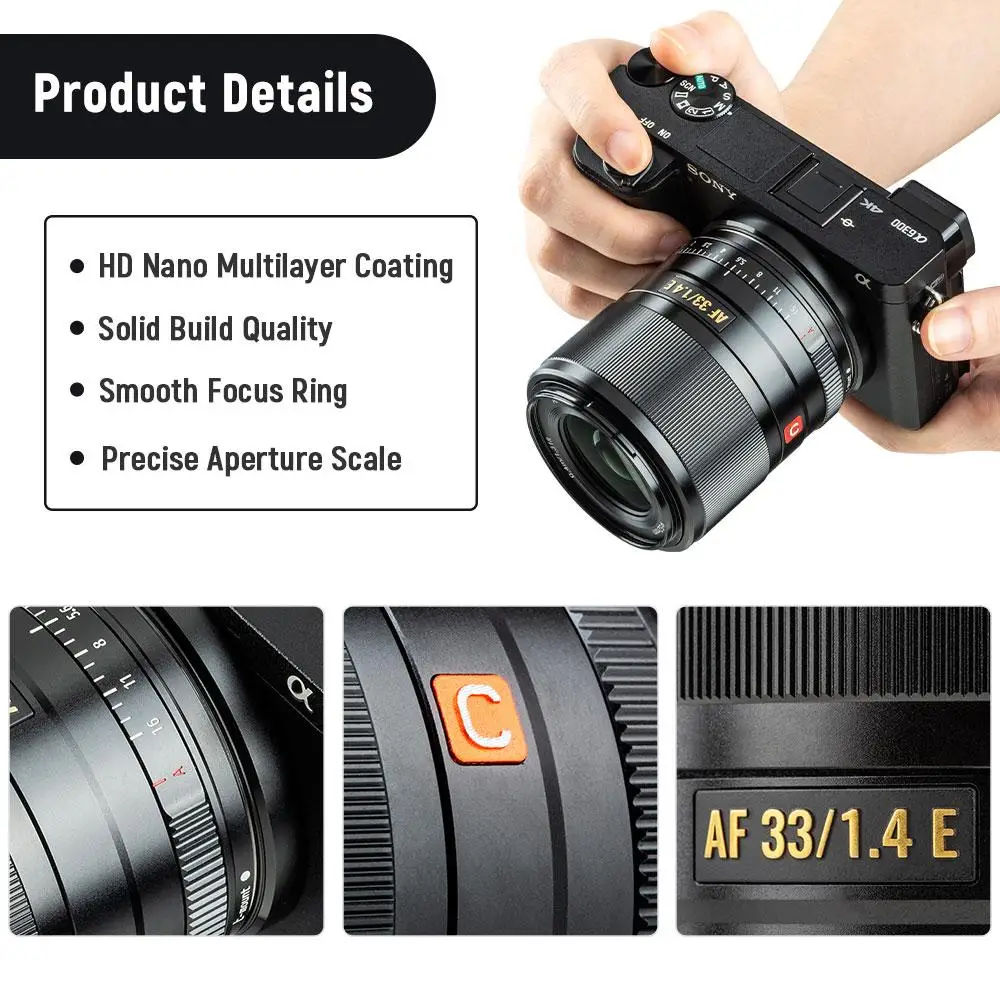 VILTROX 33 мм f1.4 E AF объектив для камеры с автофокусом компактная Большая диафрагма