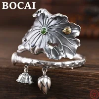 BOCAI S999 Sterling Silver Bracelet for Women 2022 New Jasper Gold-ladybird Lotus Leaf Bangle Pure Argentum Jewelry Lover's Gift