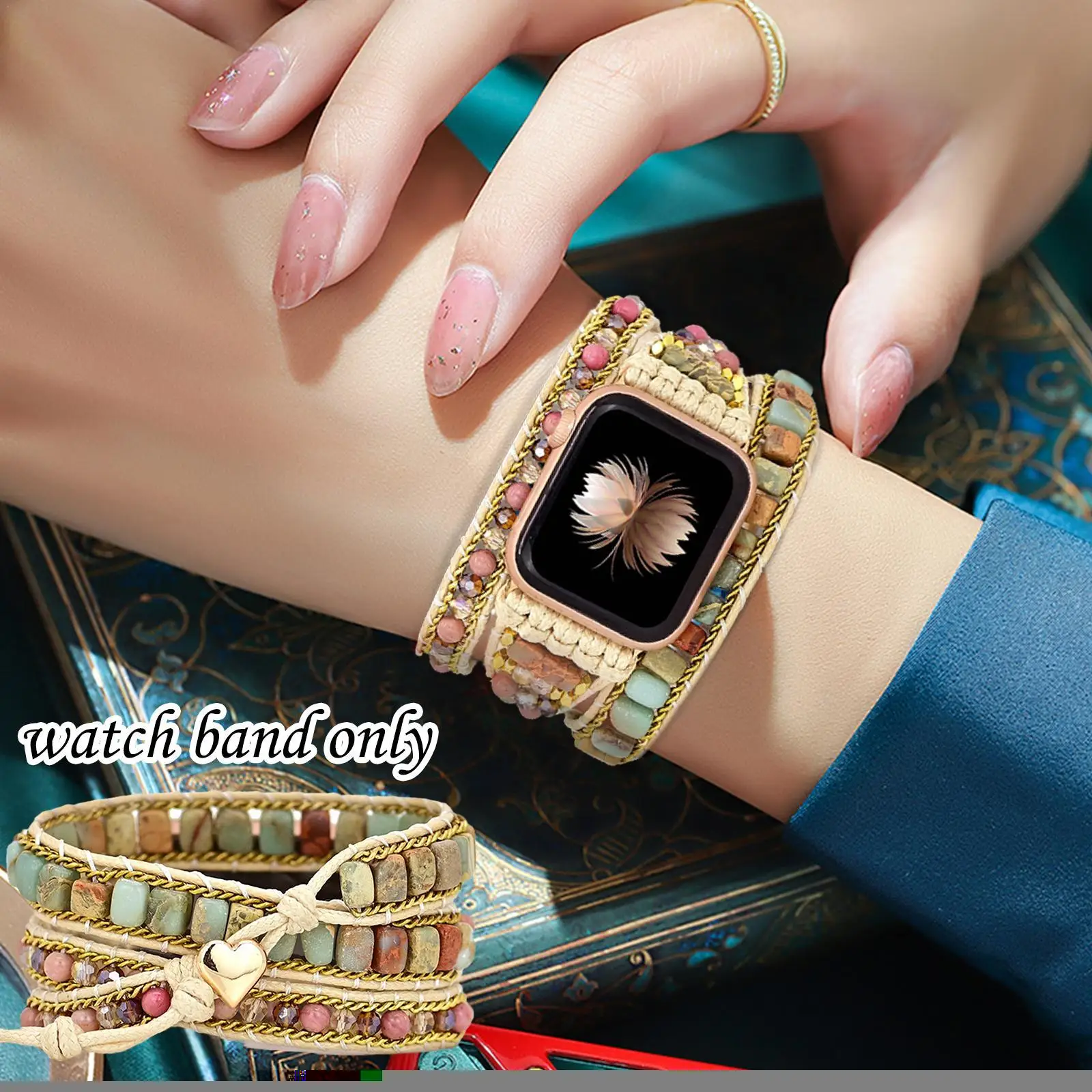 

Bohemian Watch Band Women Men Boho Bracelet Strap for Apple watch Retro Mixed Natural Stones Jewelry Multi Wrap Bracelet