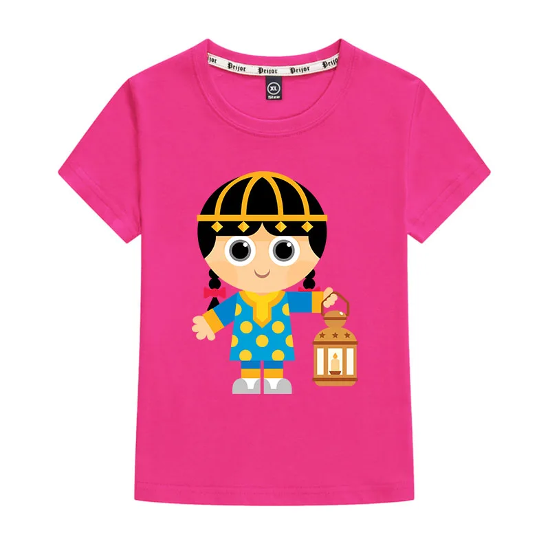 

Children's cartoon girls fashion printing middle school children's summer short sleeve 26 count combed cotton T-shirt