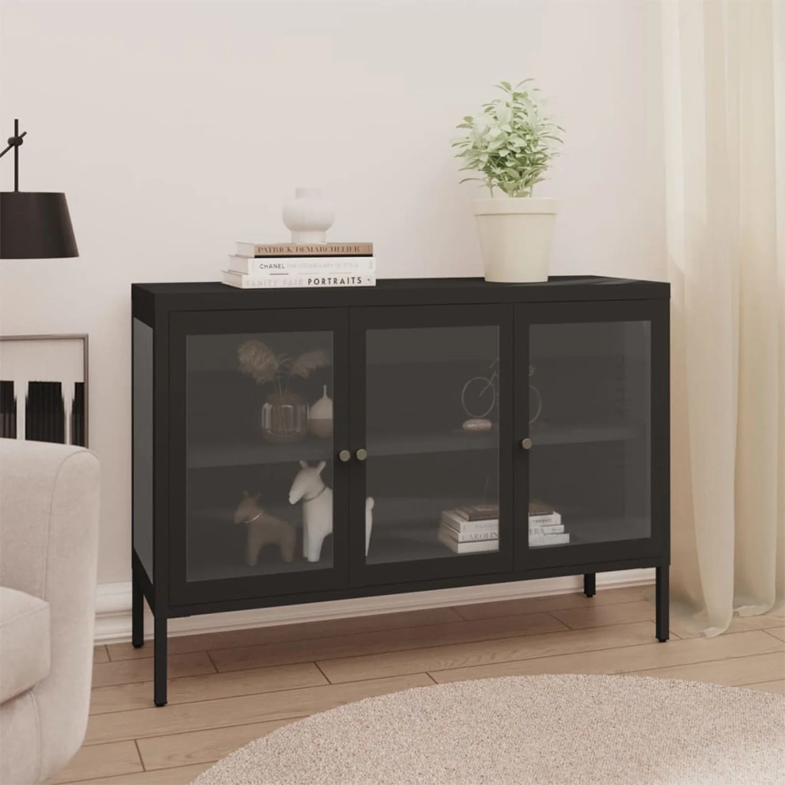 

Sideboard Black 41.3"x13.8"x27.6" Steel and Glass