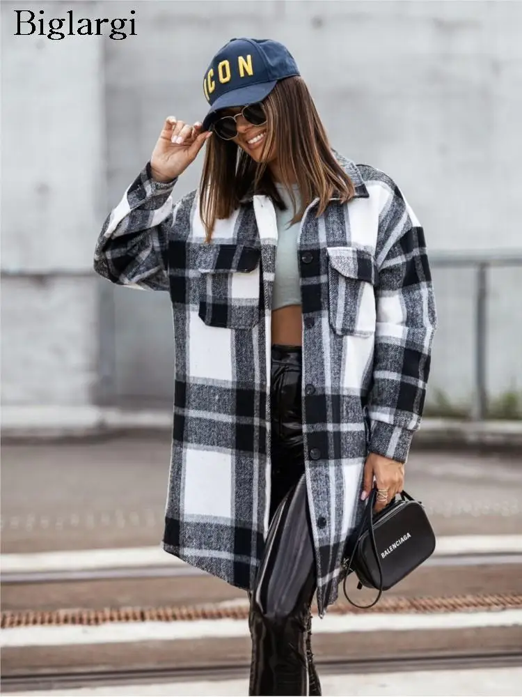 

Autumn Woolen Coat Women Striped Print Long Sleeve Casual Loose Ladies Jackets Fashion Woman Coat 2023 Manteau Femme