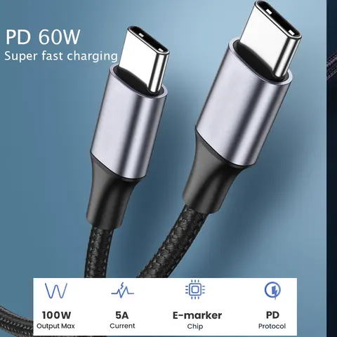 Кабель для быстрой зарядки PD 100 Вт 60 Вт USB C на Type C для Xiaomi Samsung MacBook iPad