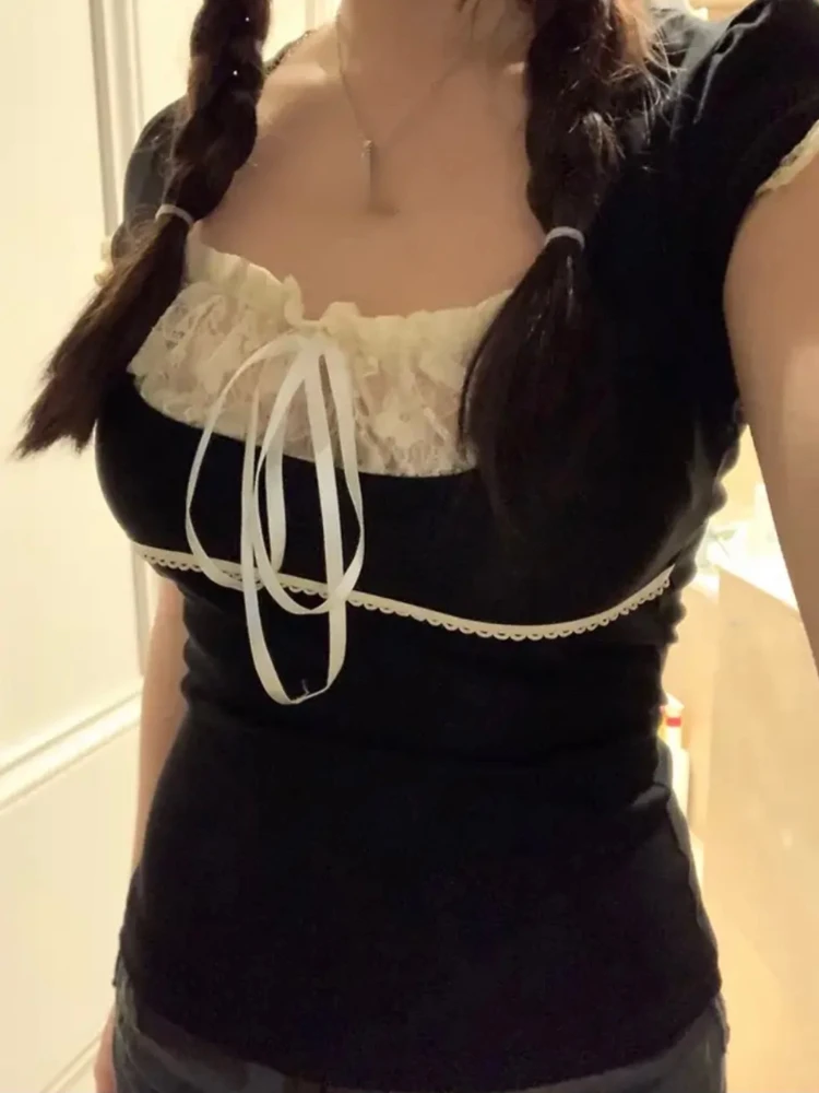 Короткий кружевной топ в японском стиле 1920-х Y2k