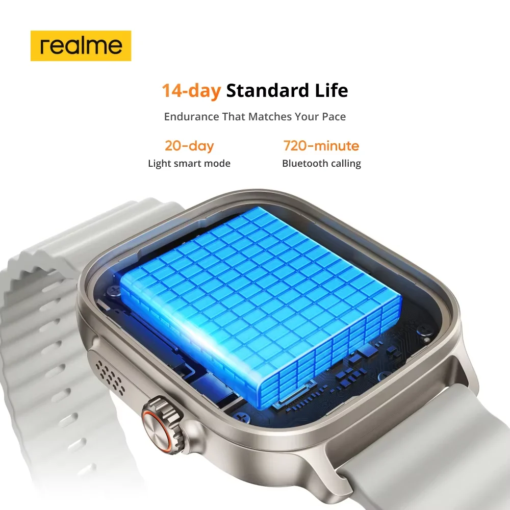 Фото Оригинальные часы Realme, 5 глобальных тонов, 460 мАч, 14 дней, срок службы батареи, 1,97 дюйма, 600 нит, AMOLED, IP68, водонепроницаемые, 300 + тема, поддержка GPS №5