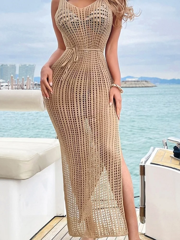 

Бикини Крючком Khakicolor, накидка на шнуровке, повседневная женская пикантная пляжная туника с вырезами, летнее пляжное платье 2022, купальный ко...