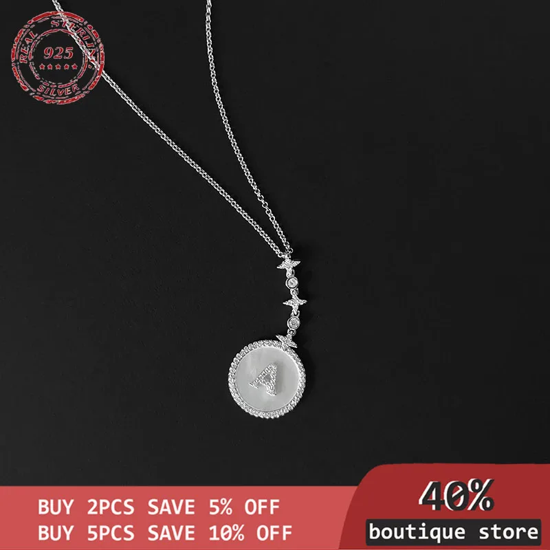 

S925 silver sterling white mother-of-pearl necklace 26 letters english meteor clavicle chain fashion new luxury monaco jewelry
