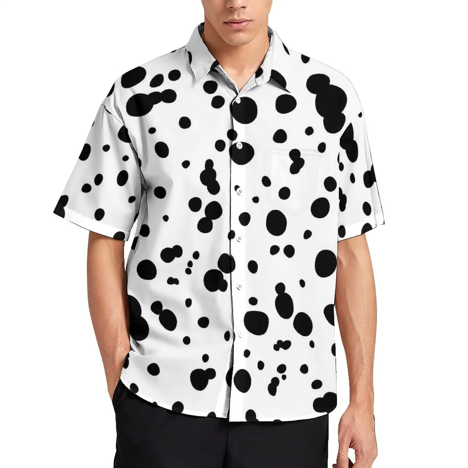

Dalmatian Spots Print Loose Shirt Mens Beach Animal Dots Casual Shirts Hawaiian Design Short Sleeve Novelty Oversize Blouses