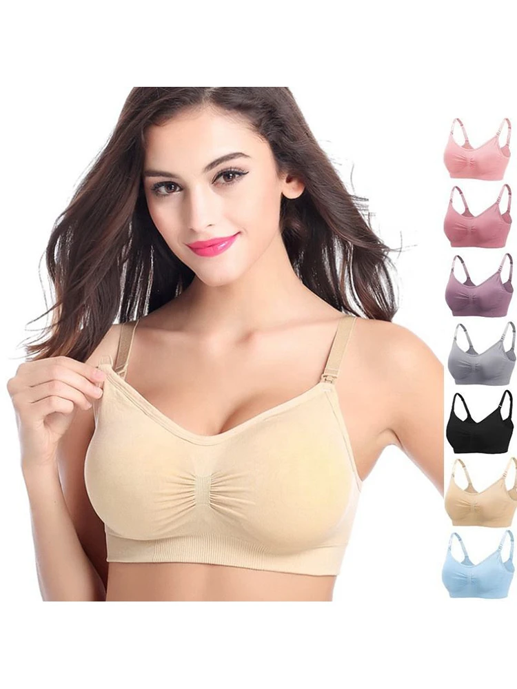 

Plus Size Nursing Bras Baby Moms Feeding Maternity Breastfeeding Wirefree Bra Pregnant Women Seamless Wire Support Padded Cotton