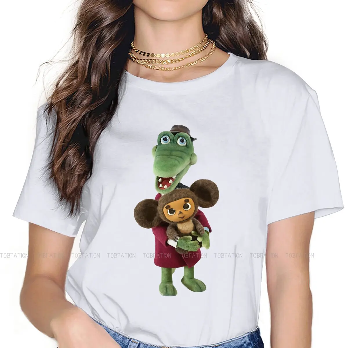 

Gena Women Clothing Cheburashka Cute Soviet Russian Cartoon Graphic Female Tshirts Grunge Loose Tops Tee Kawaii Girl Streetwear