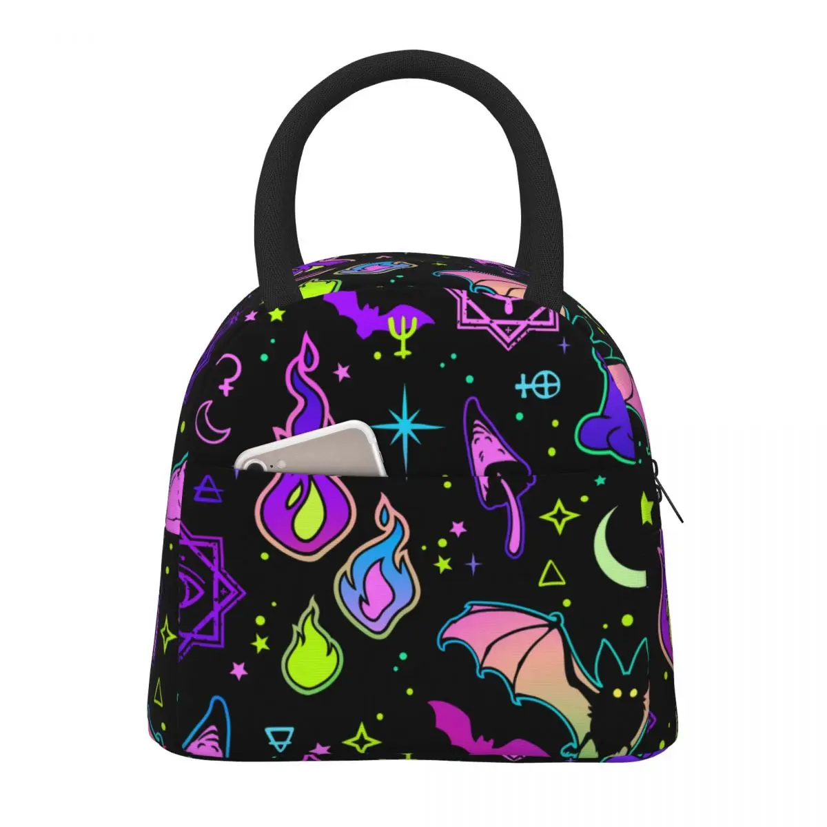 

Lunch Bag for Men Women Funny Of Bright Magic Elements Thermal Cooler Portable Picnic Canvas Lunch Box Handbags