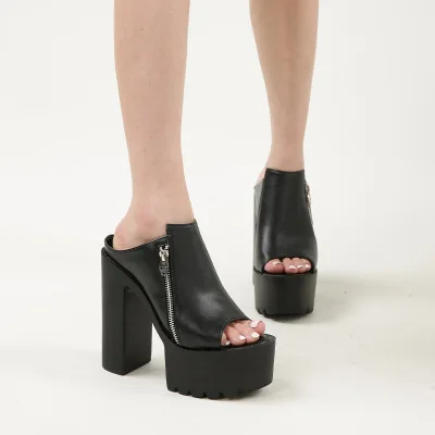 

Сандалии женские на платформе 14 см, Элегантные классические Классические босоножки из искусственной кожи с ремешком, на квадратном каблуке, модная летняя обувь, цвет черный