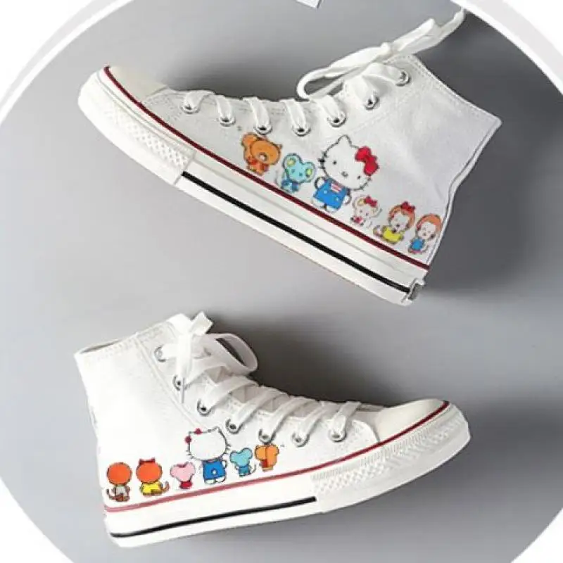 

Kawaii Sanrios Hello Kitty Spring and Autumn Cute Cartoon Hand Painted Girl Breathable Doodle Casual Canvas Shoes