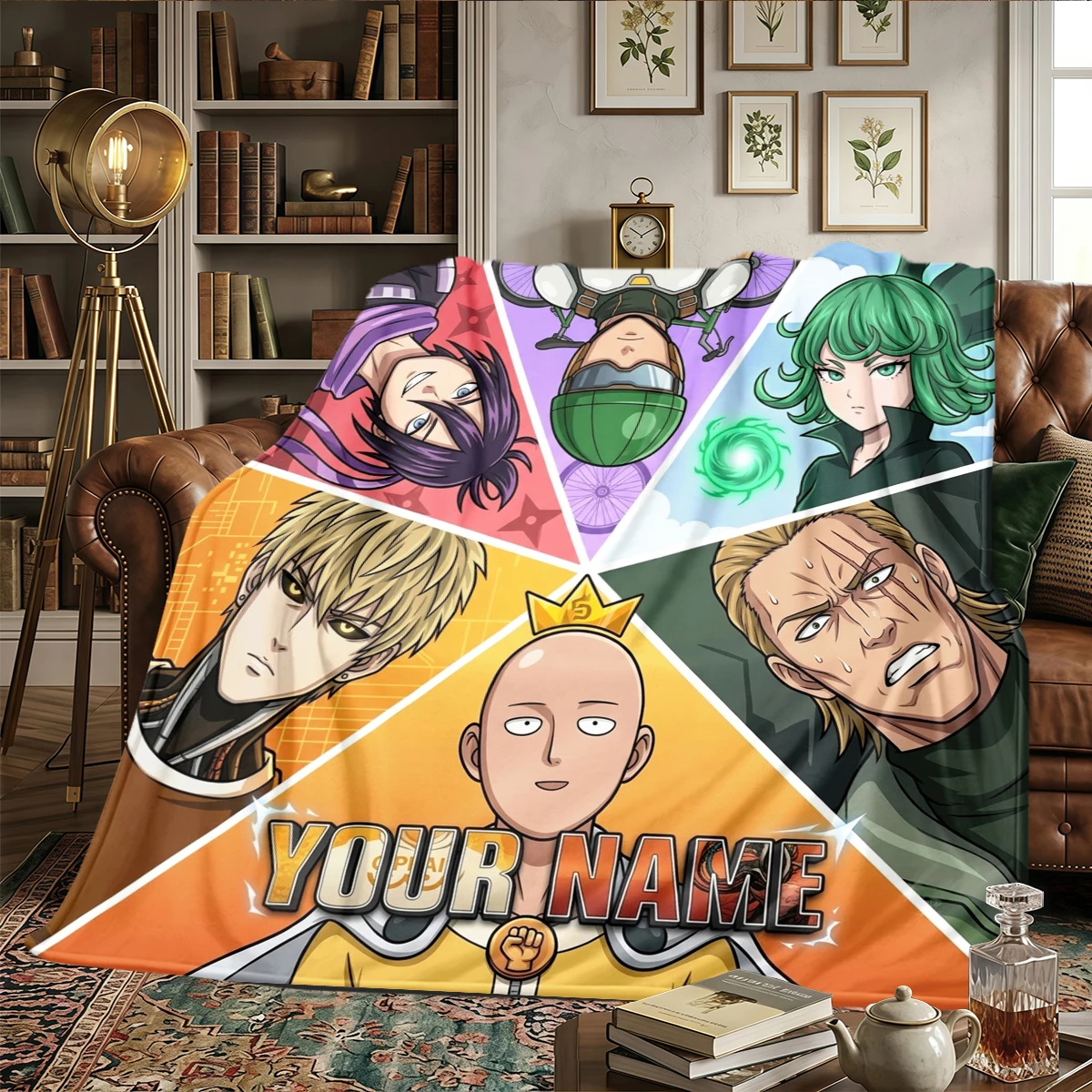 Фото Фланелевое одеяло с индивидуальным принтом One-Punch Man - теплое и уютное, идеально подходит для спальни, дивана, кровати, кресла, пикника, путешествий - HE63 №3