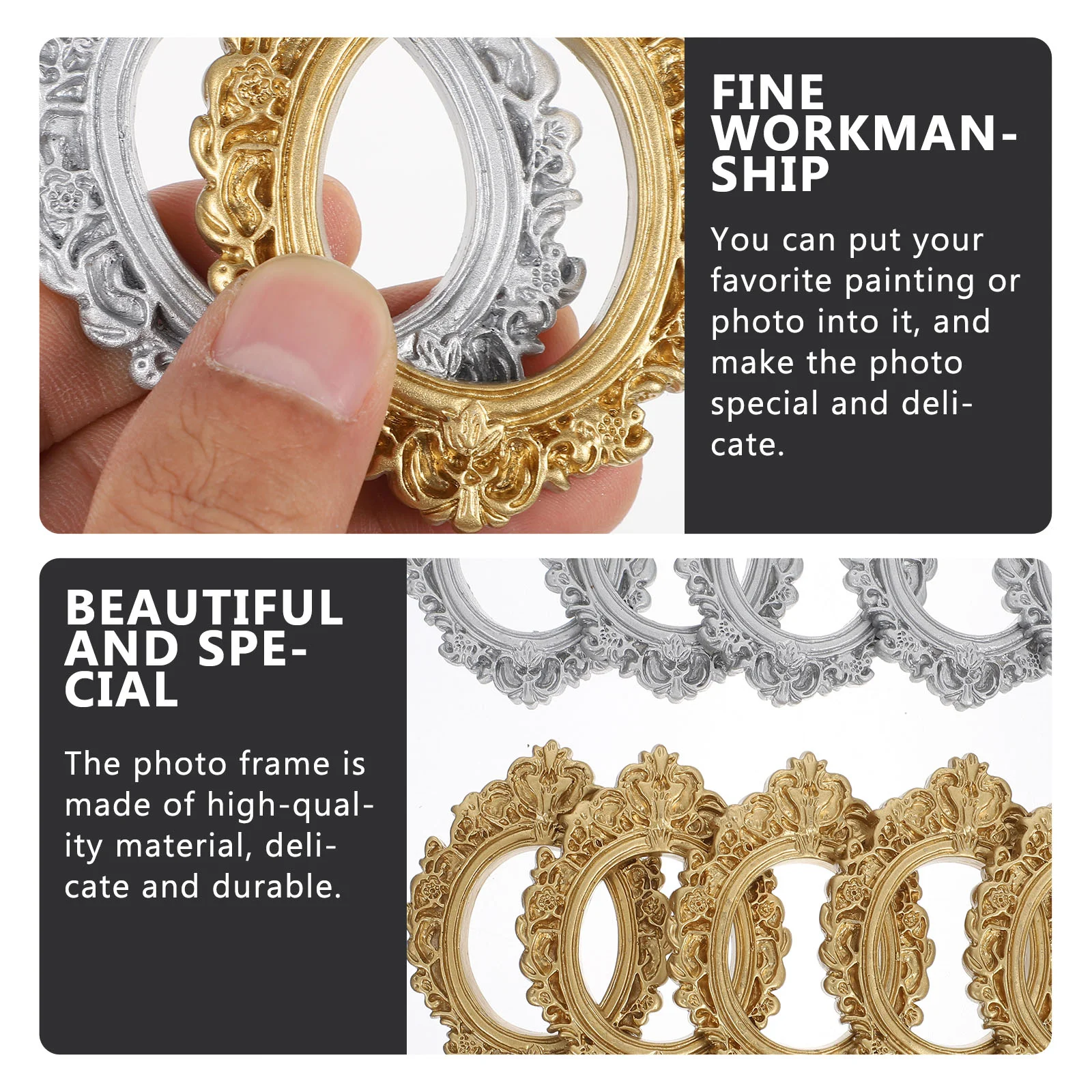 

Frame Photo Frames Picture Mini Resin Vintage Displayminiatureretro Bezel Gold Oval Tiny Decorating Small Pendant Open