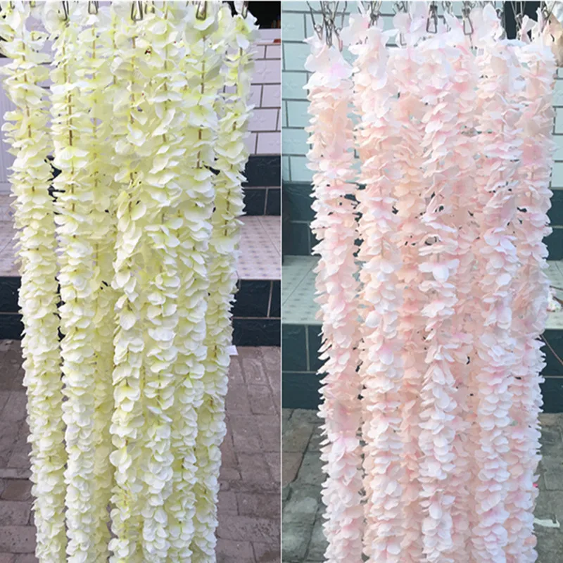 

1 Meter Long Elegant Handing Orchid Silk Flower Vine White Wisteria Garland Ornament For Festival Wedding Garden Decoration
