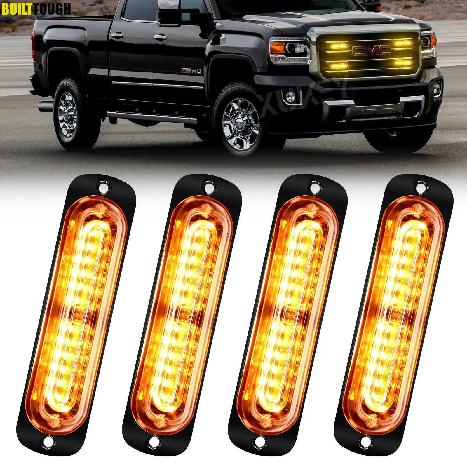 

4pcs 12V 24V 12LED Strobe Warning Grille Hazard Flash Light bar Car Truck PIckup SUV Beacon Lamp Amber Yellow Traffic Waterproof