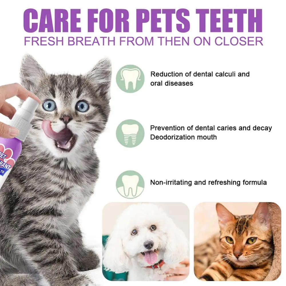 

60ml Cats Mouth Fresh Teeth Clean Pet Oral Cleanse Spray Dogs Deodorant Prevent Calculus Remove Kitten Bad Breath Pet Supplies