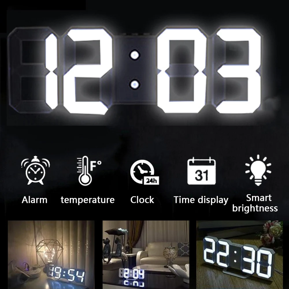

Towayer 3D Large LED Digital Wall Clock Date Time Celsius Nightlight Display Table Desktop Clocks Alarm Clock From Living Room