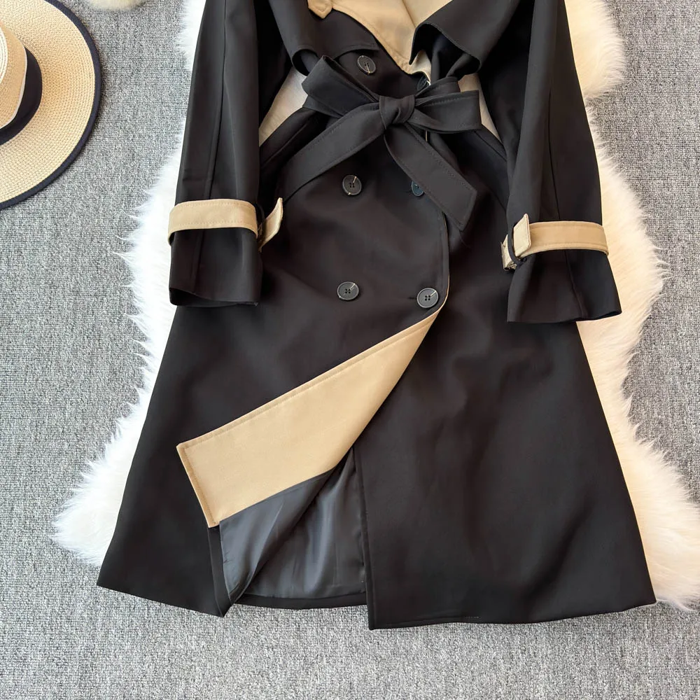 Женская зимняя новая свободная ветровка средней длины с цветными блоками