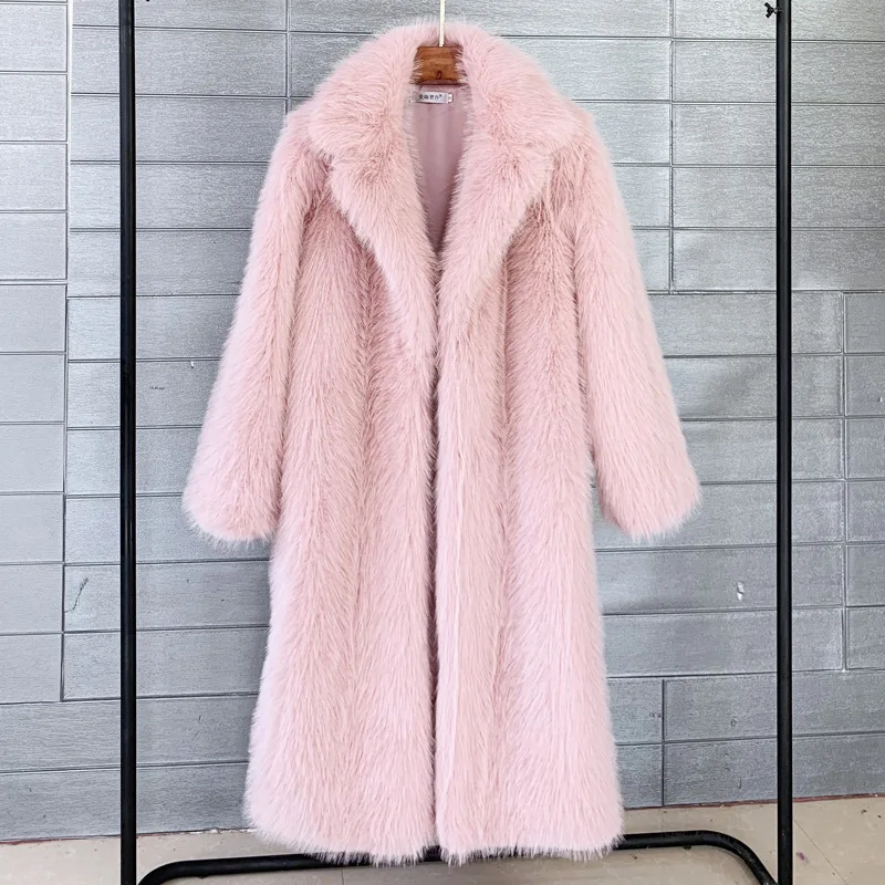 Faux Fur Winter 2022 Women's Long Toka Suit Collar Coat Artificial Fur Warm Outwear