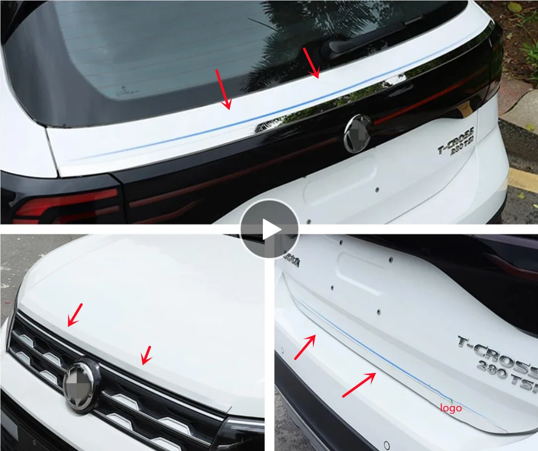 

For VW Volkswagen T-Cross T Cross 2019 - 2022 Accessories Front Hood Lid Rear Tail Trunk Gate Door Strip Cover Kit Trim