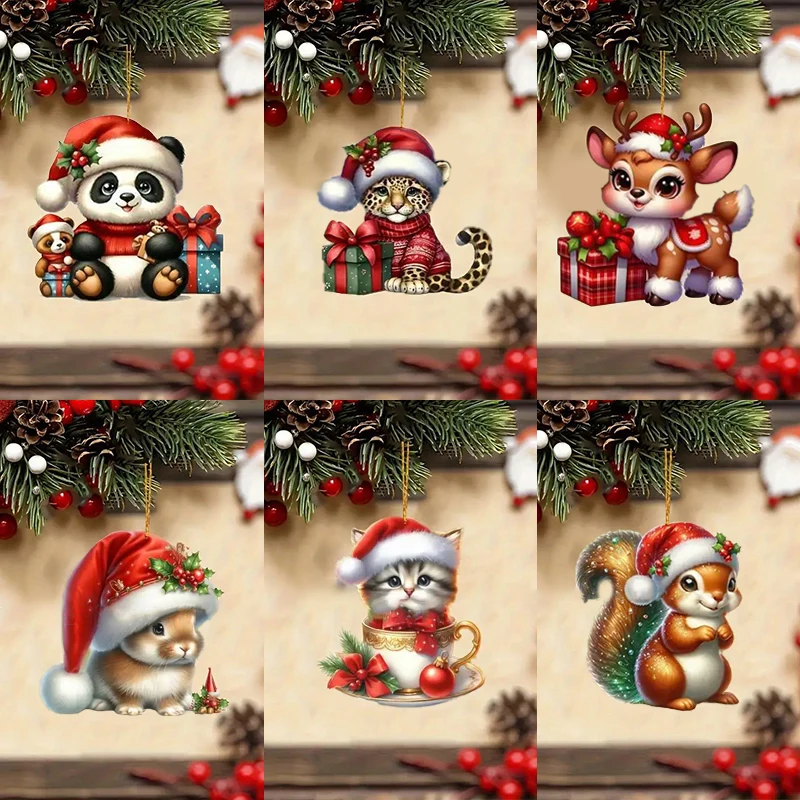 Рождественская панда олень кошка подвеска украшение для рождественской елки 2D