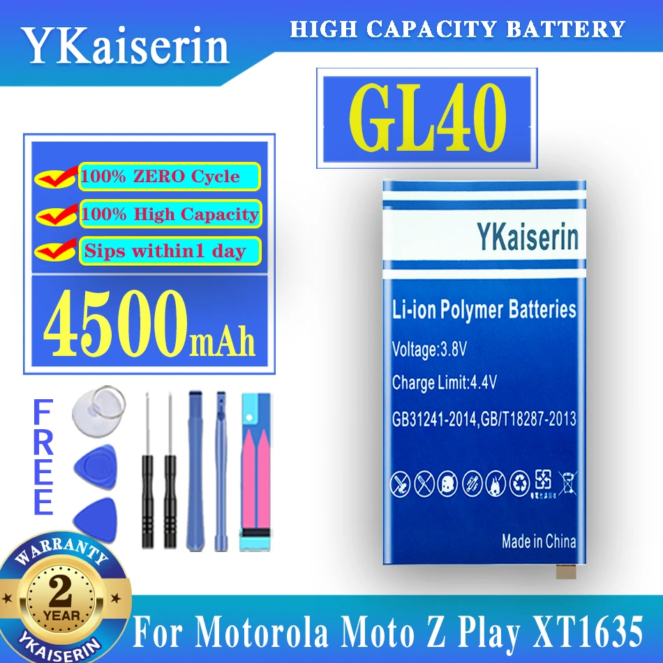 

Ykaisсеребрин для Motorola Moto Z Play,MotoZ Play Droid,XT1635,XT1635-01,XT1635-02,XT1635-03 SNN5974A 4500mAh GL40 аккумулятор для телефона